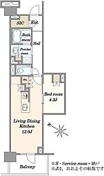 プラウド高田馬場 1LDKの間取図画像
