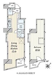 メインステージ入谷 1LDKの間取図画像