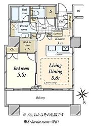 パークコート麻布十番ザ・タワー 1LDKの間取図画像
