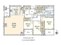 ザ・パークハウス白金二丁目タワー 3LDKの間取図画像