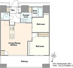 カテリーナ三田タワースイートイーストアーク 2LDKの間取り