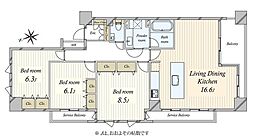 麻布市兵衛町ホームズ 3LDKの間取図画像