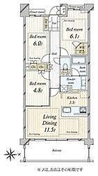 マジェスティハウス新宿御苑パークナード 3LDKの間取図画像