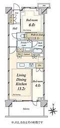 パークシティー高田馬場 2LDKの間取図画像