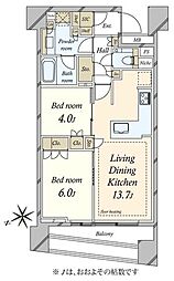 プラウド渋谷東 2LDKの間取図画像
