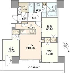 プラウドタワー小岩フロント 31階 3LDKの間取図画像