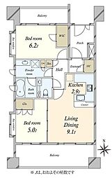 藤和シティホームズ御殿山 2LDKの間取図画像
