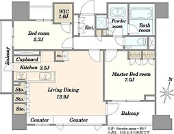 ザ・パークハウス三番町テラス 2LDKの間取図画像
