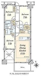 プラウド弦巻 3LDKの間取図画像