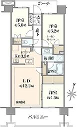 プラウド世田谷千歳台 3LDKの間取図画像