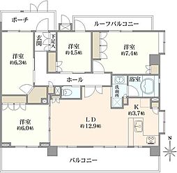 コンフォートパレス六町 4LDKの間取図画像