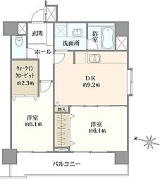 クラスタ浦和常盤町 2DKの間取図画像