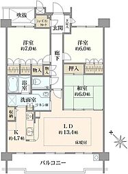 アルファグランデ市川妙典 3LDKの間取図画像
