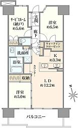 オーベルグランディオ八王子エアーズ 2SLDKの間取図画像