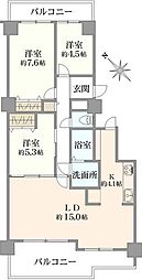 クラルテ武蔵野 3LDKの間取図画像
