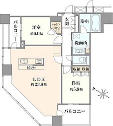 武蔵野タワーズスカイゲートタワー 2LDKの間取図画像