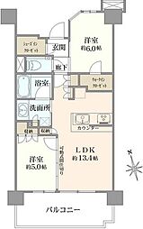 プラウドシティ国立 2LDKの間取図画像