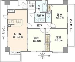 ライオンズガーデン新子安 3LDKの間取図画像