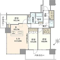 プラウドタワー相模大野クロス 3LDKの間取図画像