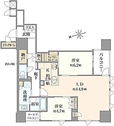 ブランズタワー谷町四丁目 2LDKの間取図画像