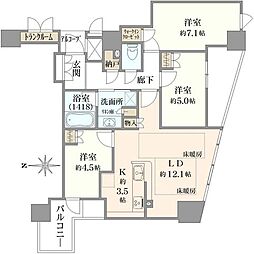 プラウドタワー北浜 3LDKの間取図画像