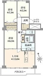 千里台スカイハイツA棟 3LDKの間取図画像