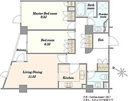 パレ神楽坂 2LDKの間取図画像