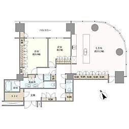 アークヒルズ仙石山森タワー 2LDKの間取図画像
