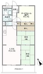 宇治大久保コープB棟 2LDKの間取図画像