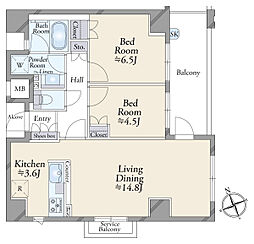 クレヴィア京都山科 2LDKの間取図画像