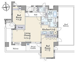 サンクタス下落合ミュゼオコートA 2LDKの間取図画像