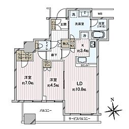 エルグレースタワー大阪同心 2LDKの間取図画像