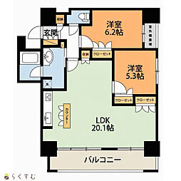 アデニウムタワー萬代橋 2LDKの間取図画像