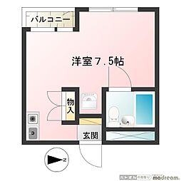 K-フラット ワンルームの間取図画像