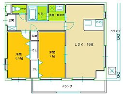 グランディール 2LDKの間取図画像