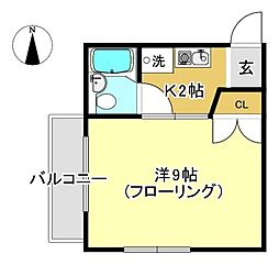 ブロードシオン 2階1Kの間取り