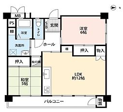 宮前平グリーンハイツ16号棟 2LDKの間取図画像