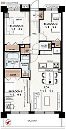 ライオンズマンション南柏パークサイド 3LDKの間取図画像