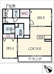 シャーメゾン　ジセツ 2階2LDKの間取り