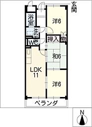 ユートピア東新 3階3LDKの間取り