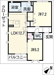 ファミーユ森岡　Ａ棟 2階2LDKの間取り