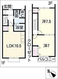 Ｃｈｅｒｒｙ　ｂｌｏｓｓｏｍＢ 2階2LDKの間取り