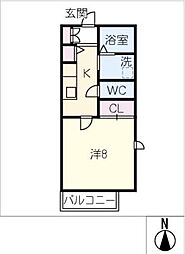 向山タウン 1階1Kの間取り