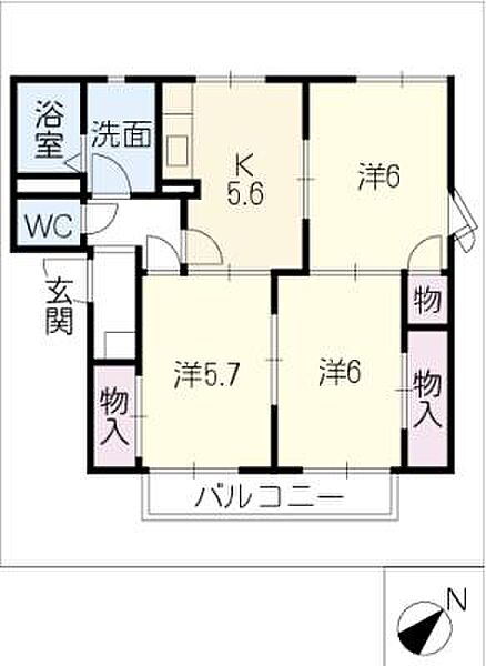 ローズハウス一本木　Ａ棟 ｜愛知県豊橋市新栄町字一本木(賃貸アパート3K・2階・54.22㎡)の写真 その2