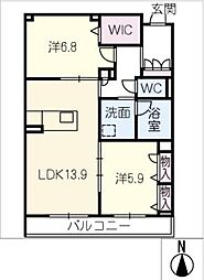 シャーメゾングルース 1階2LDKの間取り