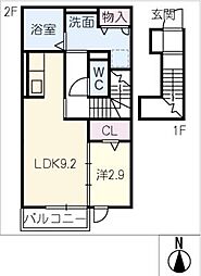 デザイア 2階1LDKの間取り