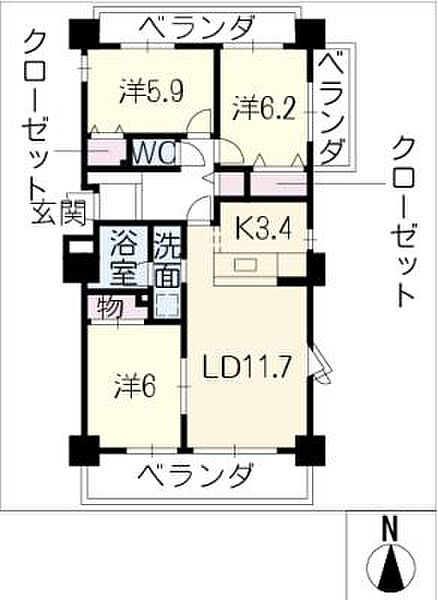 サンボヌール加木屋I1101号室 ｜愛知県東海市加木屋町陀々法師(賃貸マンション3LDK・11階・72.90㎡)の写真 その2