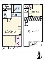 クルマト太田川 2階1LDKの間取り