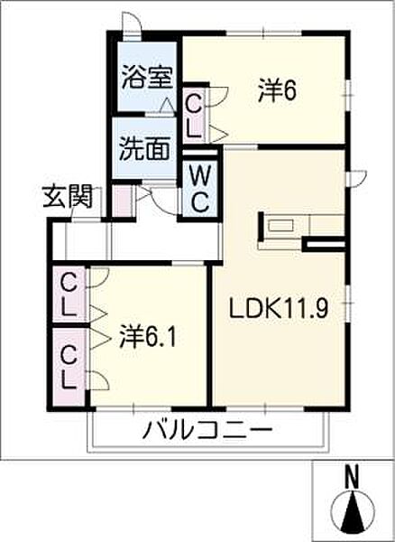 クローバー・ヴィレッジ　Ｃ棟 ｜三重県鈴鹿市神戸4丁目(賃貸アパート2LDK・2階・57.07㎡)の写真 その2