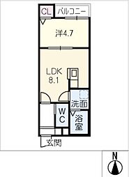 アンリシール 2階1LDKの間取り